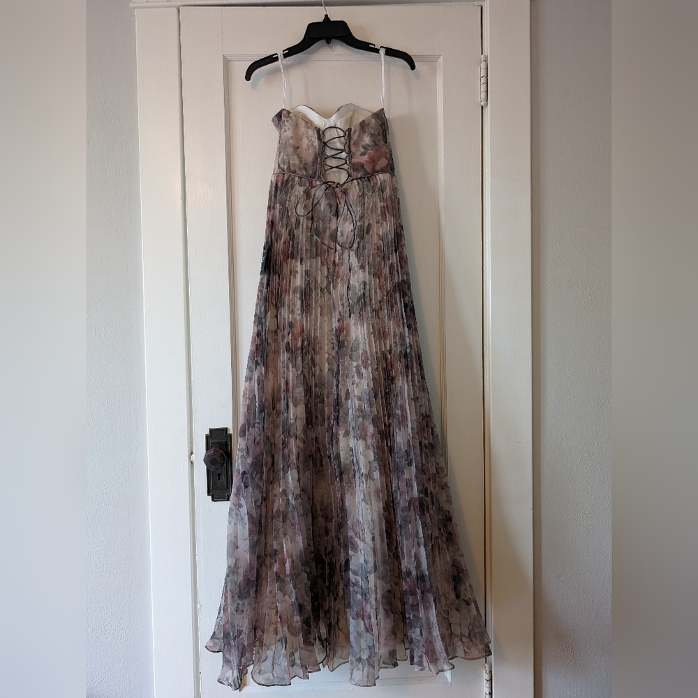 Strapless Floral Chiffon Evening Gown - Blush Floral - Picture 6 of 6